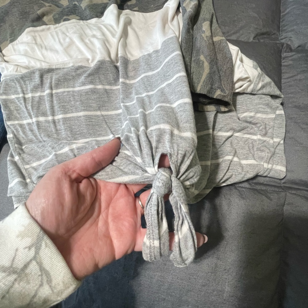 7th Ray Gray and White Striped Top